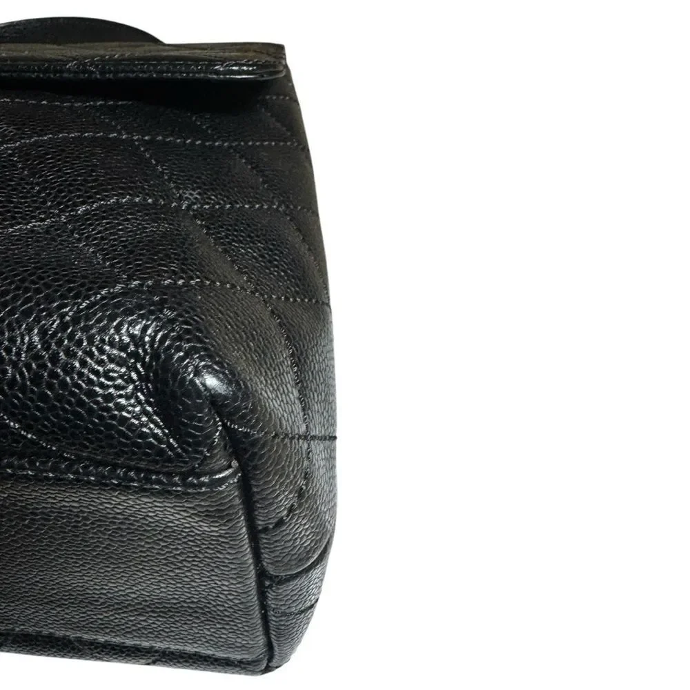 Chanel Black Caviar Quilted Leather Coco Mark CC Top Handle Flap Tote